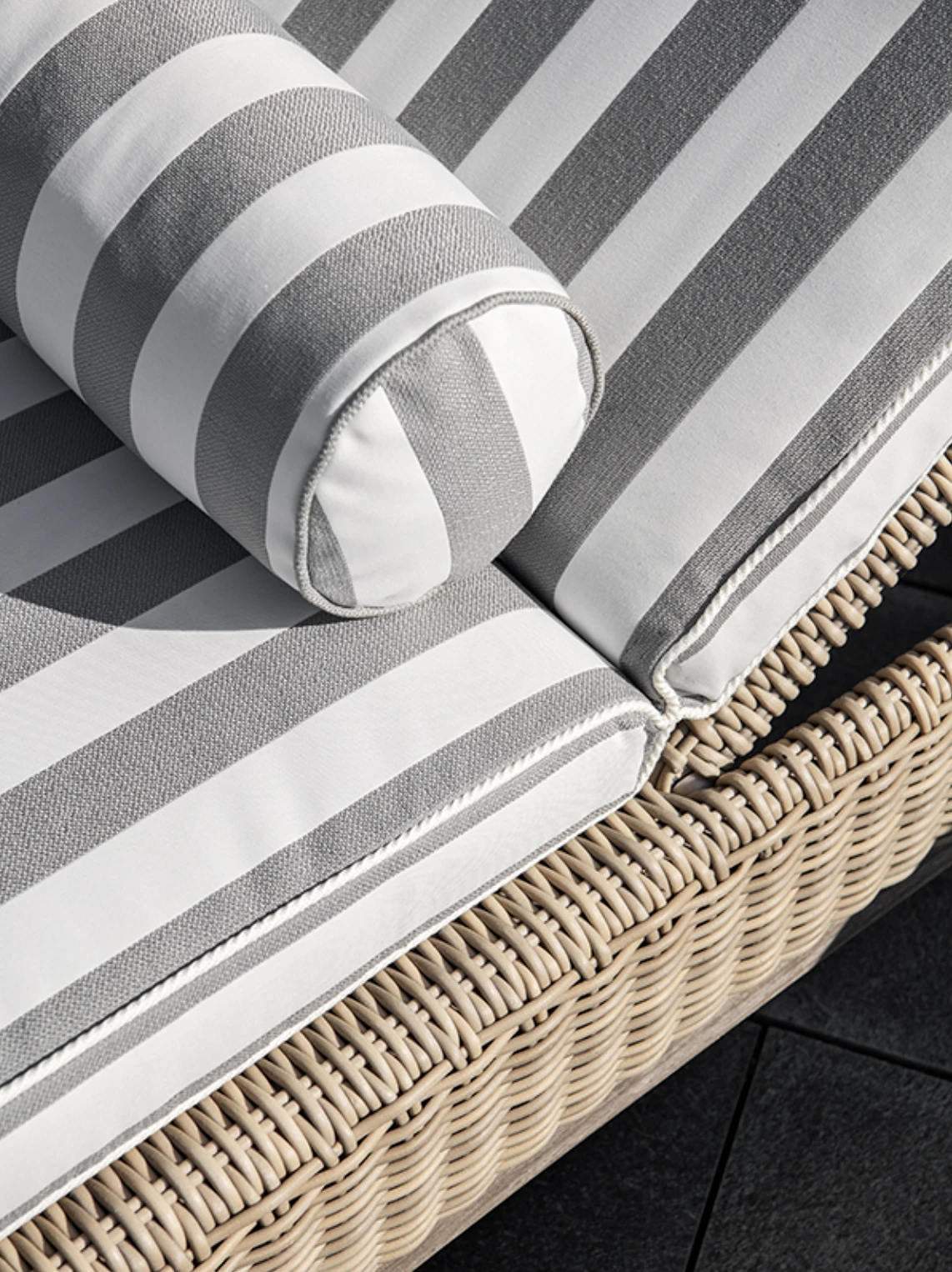 Wide Stripe Sunbed Cushion 60x186 Cm, Grey 2 Wide Stripe Sunbed Cushion 60x186 Cm, Grey - Image 2