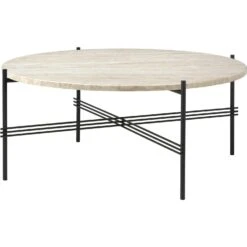 Gubi TS Outdoor Coffee Table Ø80x35 Cm, Black/White Travertine