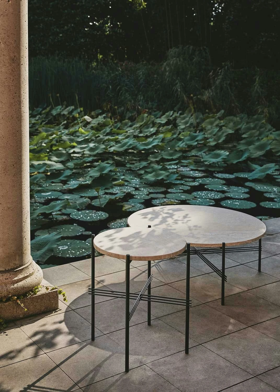 Gubi TS Outdoor Side Table Ø40x51 Cm, Black/White Travertine 3 Gubi TS Outdoor Side Table Ø40x51 Cm, Black/White Travertine - Image 3