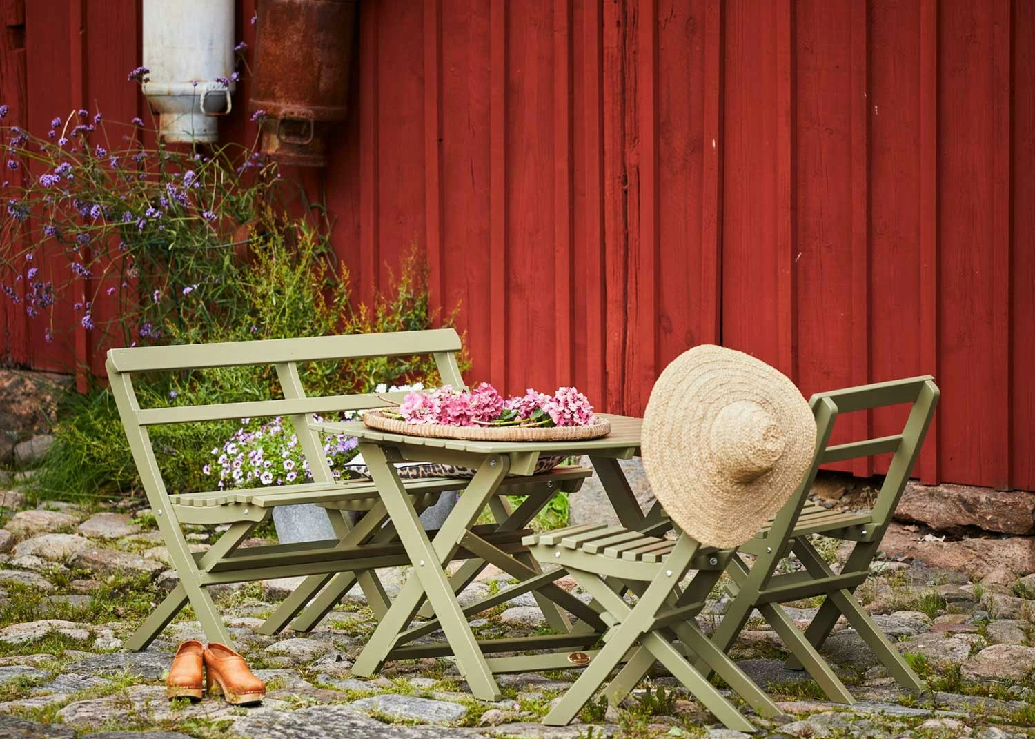 Torpet Table Set 4 Seats, Antique Green 2 Torpet Table Set 4 Seats, Antique Green - Image 2